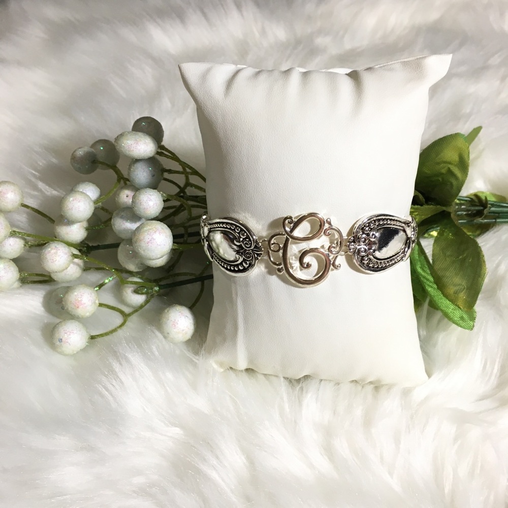 Fancy Silver Monogram Cursive Letter “C” Bracelet